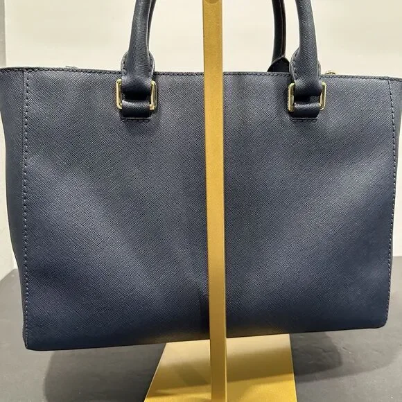 Michael Kors Kellen Medium Satchel Navy Blue Saffiano Leather Gold Hardware - Picture 9 of 15